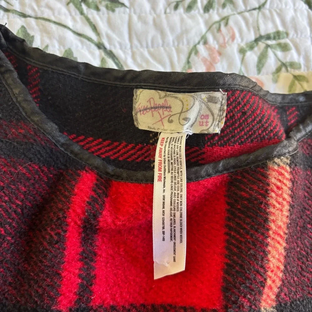 Free People Newbury structured black and red plaid cropped poncho